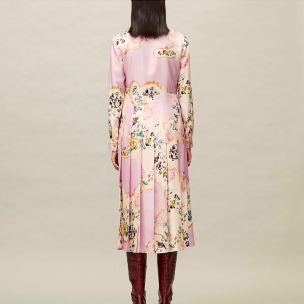 Tory Burch 10 Floral Print Tie Neck Silk Dress in Pink - Picture 2 of 11